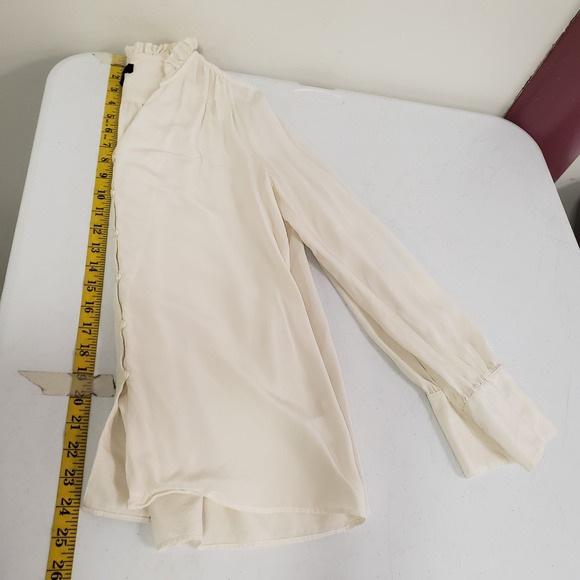 J Crew Womens Edwardian Victorian Silk Button Up Top Size S Tall Ivory Career - Picture 9 of 11